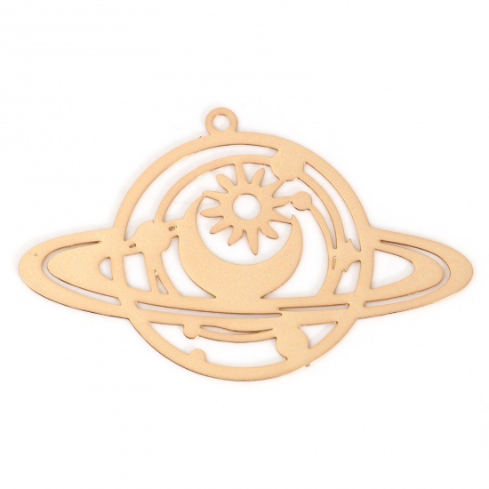 Picture of Iron Based Alloy Galaxy Filigree Stamping Pendants KC Gold Plated Planet Sun & Moon 4.2cm x 2.6cm, 10 PCs
