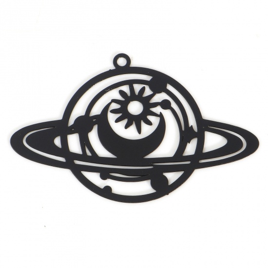 Picture of Iron Based Alloy Galaxy Filigree Stamping Pendants Black Planet Sun & Moon Painted 4.2cm x 2.6cm, 10 PCs