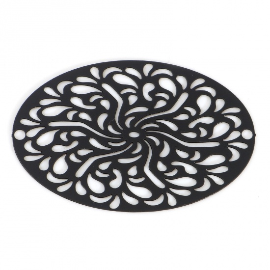 Picture of Iron Based Alloy Filigree Stamping Connectors Oval Black Painted 3.1cm x 2.1cm, 10 PCs