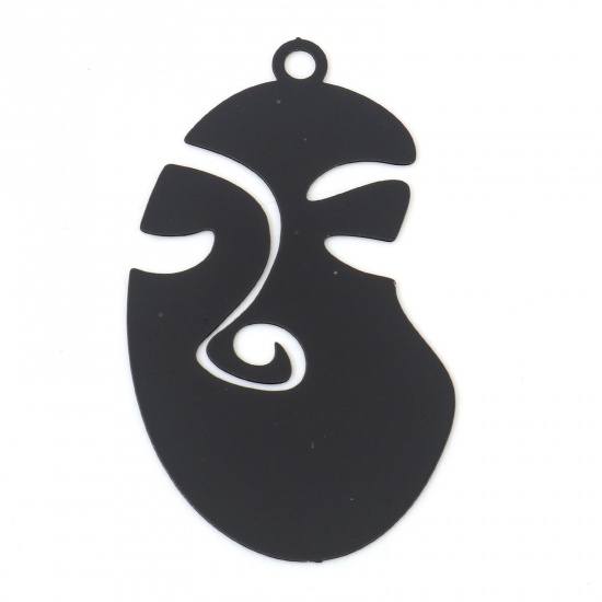 Picture of Iron Based Alloy Filigree Stamping Pendants Black Face Painted 3.6cm x 2.1cm, 10 PCs