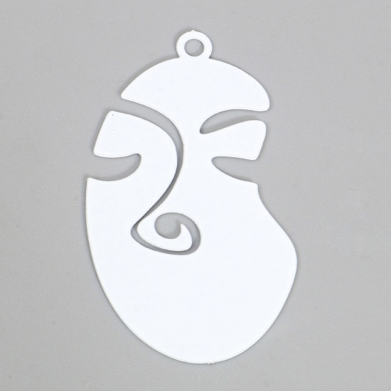 Picture of Iron Based Alloy Filigree Stamping Pendants White Face Painted 3.6cm x 2.1cm, 10 PCs