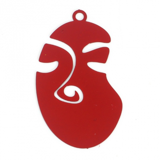 Picture of Iron Based Alloy Filigree Stamping Pendants Red Face Painted 3.6cm x 2.1cm, 10 PCs