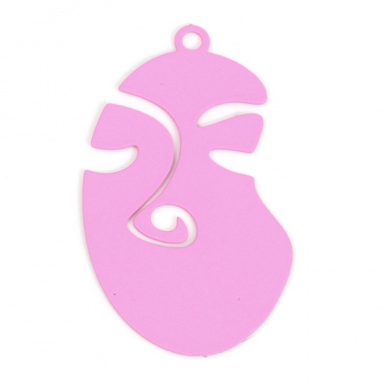 Picture of Iron Based Alloy Filigree Stamping Pendants Pink Face Painted 3.6cm x 2.1cm, 10 PCs