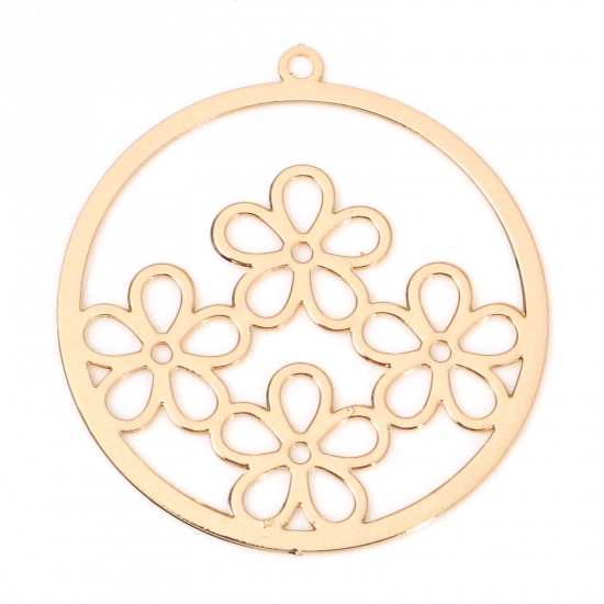 Picture of Iron Based Alloy Filigree Stamping Charms KC Gold Plated Round Flower 27mm x 25mm, 10 PCs