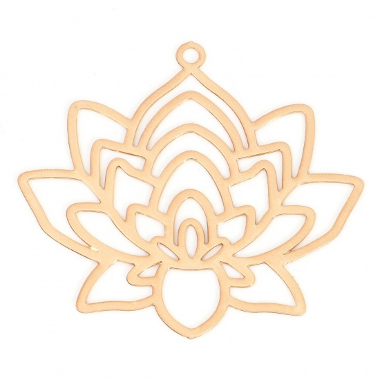 Picture of Iron Based Alloy Religious Filigree Stamping Pendants KC Gold Plated Lotus Flower 3.4cm x 3.1cm, 10 PCs