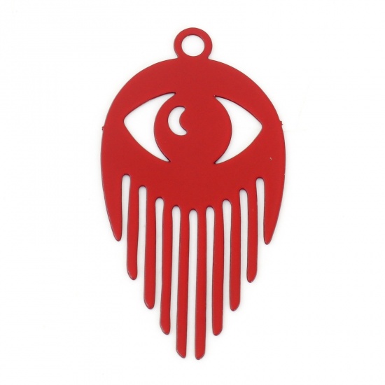 Picture of Iron Based Alloy Filigree Stamping Pendants Red Eye Tassel Painted 3cm x 1.6cm, 10 PCs