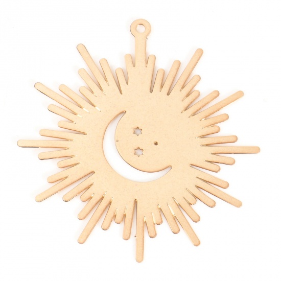 Picture of Iron Based Alloy Galaxy Filigree Stamping Pendants KC Gold Plated Sun Moon 3.7cm x 3.5cm, 10 PCs