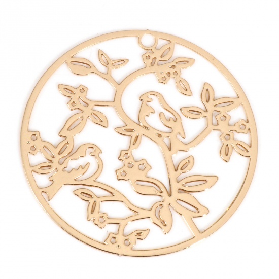 Picture of Iron Based Alloy Filigree Stamping Pendants KC Gold Plated Round Bird 3.1cm Dia., 10 PCs