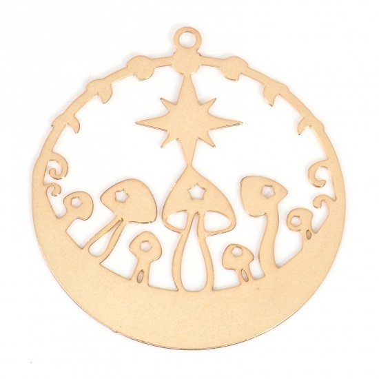 Picture of Iron Based Alloy Filigree Stamping Pendants KC Gold Plated Round Mushroom 3.3cm x 3cm, 10 PCs