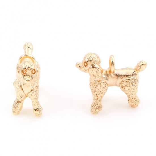 Picture of Brass Charms 18K Real Gold Plated Dog Animal 3D 12mm x 12mm, 3 PCs