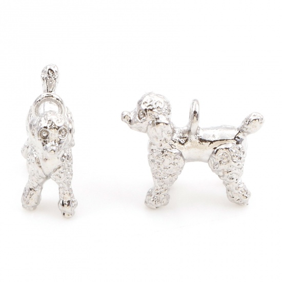 Picture of Brass Charms Real Platinum Plated Dog Animal 3D 12mm x 12mm, 3 PCs