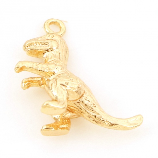 Picture of Brass Charms 18K Real Gold Plated Dinosaur Animal 3D 16mm x 16mm, 3 PCs                                                                                                                                                                                       