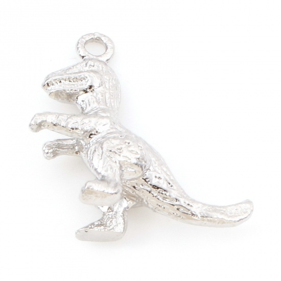 Picture of Brass Charms Real Platinum Plated Dinosaur Animal 3D 16mm x 16mm, 3 PCs                                                                                                                                                                                       