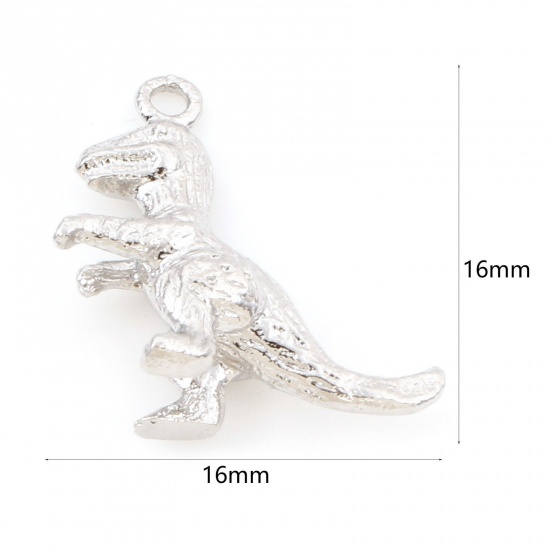 Picture of Brass Charms Real Platinum Plated Dinosaur Animal 3D 16mm x 16mm, 3 PCs