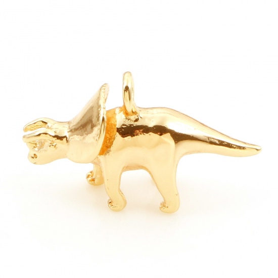 Picture of Brass Charms 18K Real Gold Plated Dinosaur Animal 3D 16mm x 10mm, 3 PCs