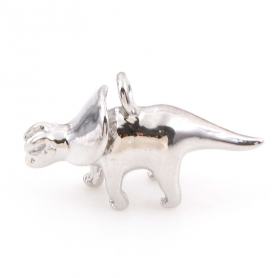 Picture of Brass Charms Real Platinum Plated Dinosaur Animal 3D 16mm x 10mm, 3 PCs