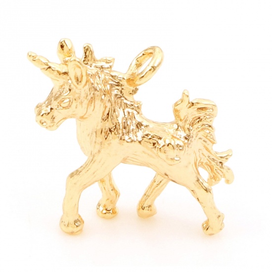 Immagine di Ottone Charms Cavallo 18K Oro riempito 3D 14mm x 13mm, 3 Pz                                                                                                                                                                                                   