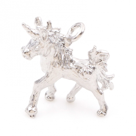 Immagine di Ottone Charms Cavallo Platino Placcato 3D 14mm x 13mm, 3 Pz                                                                                                                                                                                                   