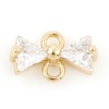 Bild von Messing Steckverbinder Charms Anhänger 18K Echtgold plattiert Schleife Micro Pave Klar Zirkonia 8mm x 5mm, 1 Stück