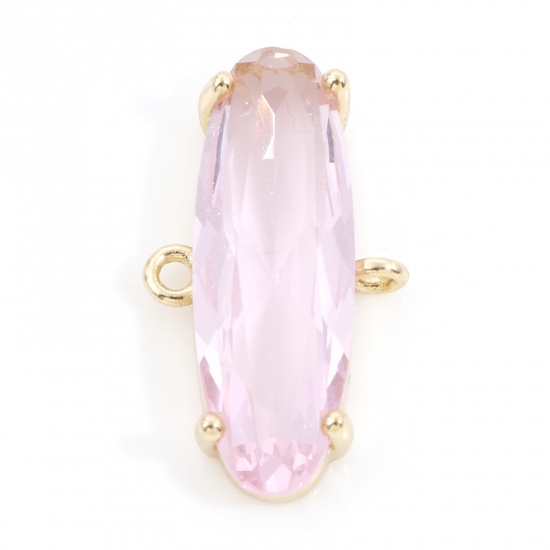 Immagine di Ottone Pendenti Charms Connettori Accessori Ovale 18K Vero Oro Placcato Rosa Cubic Zirconiae 21mm x 11.5mm, 1 Pz