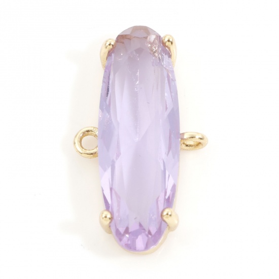 Immagine di Ottone Pendenti Charms Connettori Accessori Ovale 18K Vero Oro Placcato Viola Cubic Zirconiae 21mm x 11.5mm, 1 Pz