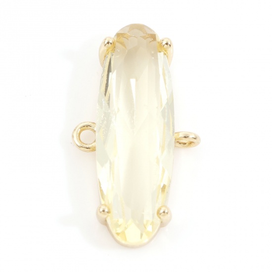 Immagine di Ottone Pendenti Charms Connettori Accessori Ovale 18K Vero Oro Placcato Giallo Cubic Zirconiae 21mm x 11.5mm, 1 Pz