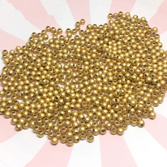 Immagine di Ottone Perline per la Creazione di Gioielli con Ciondoli Fai-da-te Oro Opaco Tondo 4mm Dia., Foro:Circa 1.2mm, 20 Pz                                                                                                                                          