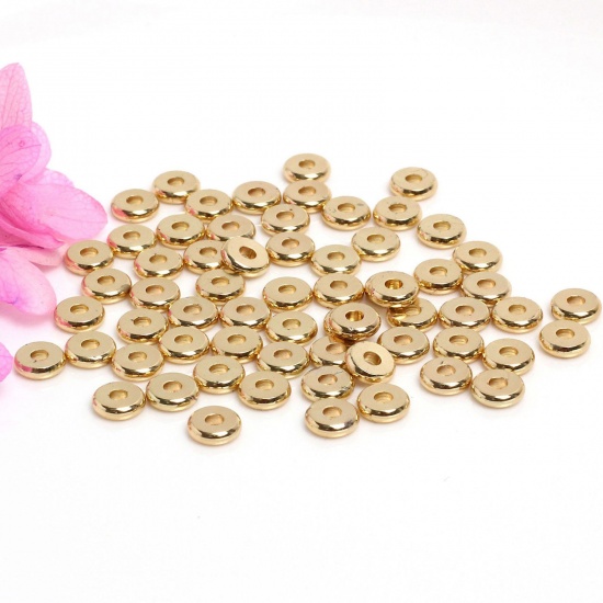 Picture of Brass Spacer Beads For DIY Charm Jewelry Making 14K Gold Color Wheel 3mm Dia., Hole: Approx 1mm, 20 PCs                                                                                                                                                       