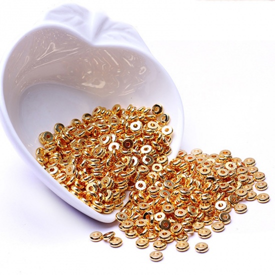 Picture of Brass Spacer Beads For DIY Charm Jewelry Making 18K Gold Color Wheel 4mm Dia., Hole: Approx 1.2mm, 20 PCs                                                                                                                                                     