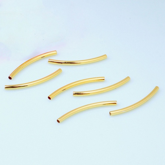 Picture of Brass Spacer Beads For DIY Charm Jewelry Making 18K Gold Color Curved Tube 20mm x 1.5mm, 10 PCs                                                                                                                                                               