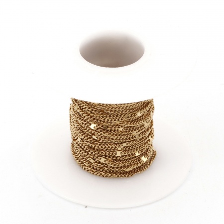 Imagen de 1 Rollo (Aprox 5 M/Rollo) Enchapado al Vacío 304 Acero Inoxidable Cadenas de Curb Para Accesorios Hechos a Mano para Hacer Joyas Chapado en Oro de 18K 1.4mm