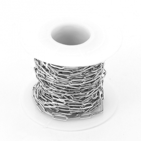 Picture of Eco-friendly 304 Stainless Steel Paperclip Chain For Handmade DIY Jewelry Making Findings Silver Tone 9x3mm, 1 Roll (Approx 5 M/Roll)
