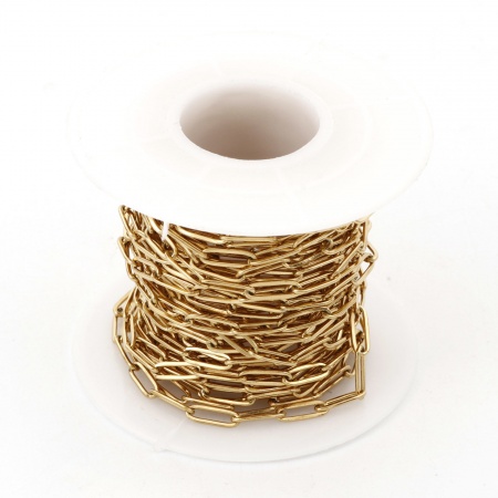 Immagine di 1 Rotolo (Circa 5 M/Rotolo) Placcatura Sottovuoto 304 Acciaio Inossidabile Catena a Graffetta Per Risultati di Creazione di Gioielli Fai-da-te Fatti a Mano Placcato Oro 18K 9x3mm