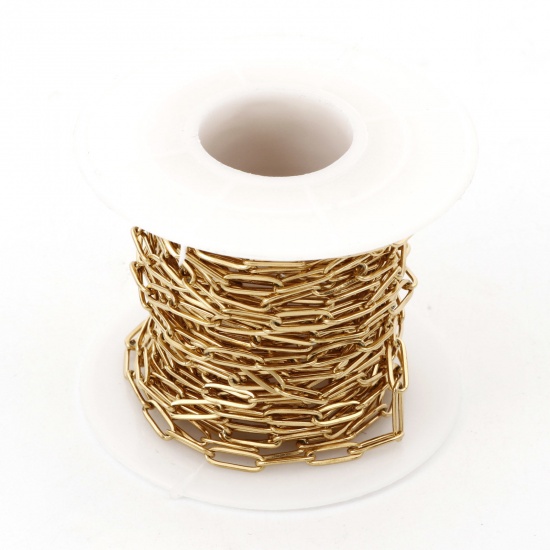 Picture of Eco-friendly Vacuum Plating 304 Stainless Steel Paperclip Chain For Handmade DIY Jewelry Making Findings 18K Gold Color 9x3mm, 1 Roll (Approx 5 M/Roll)
