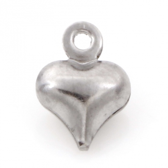 Immagine di Ecologico 304 Acciaio Inossidabile Charms Cuore Tono Argento 3D 9mm x 6.5mm, 20 Pz