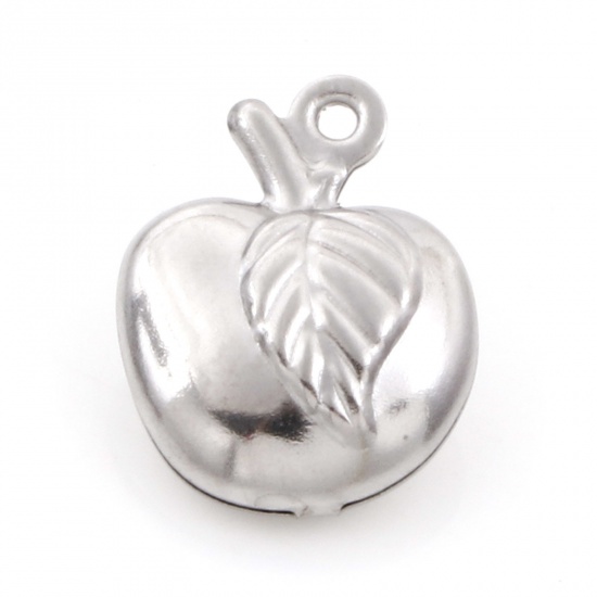 Picture of Eco-friendly 304 Stainless Steel Charms Silver Tone Apple Fruit 3D 14mm x 11mm, 20 PCs