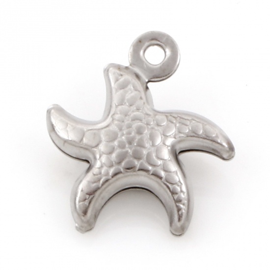 Picture of Eco-friendly 304 Stainless Steel Charms Silver Tone Star Fish 3D 13mm x 11mm, 20 PCs