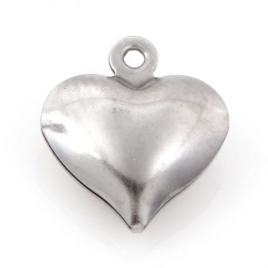 Immagine di Ecologico 304 Acciaio Inossidabile Charms Cuore Tono Argento 3D 13mm x 11mm, 20 Pz