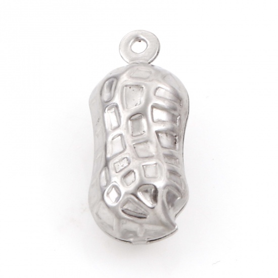 Picture of Eco-friendly 304 Stainless Steel Charms Silver Tone Peanut 3D 19mm x 8mm, 20 PCs