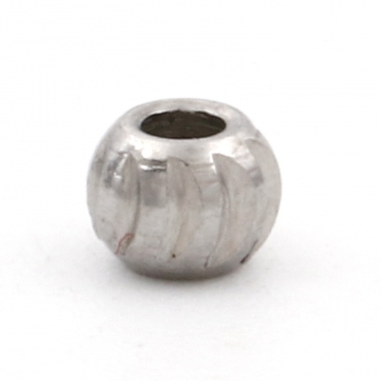 Picture of Eco-friendly 304 Stainless Steel Beads For DIY Jewelry Making Round Silver Tone Texture 3mm, Hole: Approx 1.2mm, 5 PCs