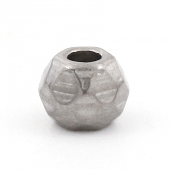 Picture of Eco-friendly 304 Stainless Steel Beads For DIY Jewelry Making Round Silver Tone Faceted 3mm, Hole: Approx 1mm, 5 PCs