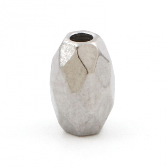 Picture of Eco-friendly 304 Stainless Steel Beads For DIY Jewelry Making Barrel Silver Tone Faceted 6.5mm x 4mm, Hole: Approx 1.4mm, 5 PCs
