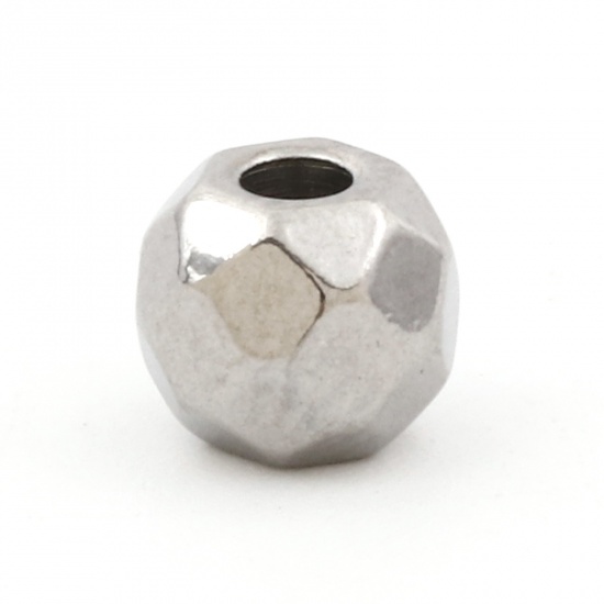 Picture of Eco-friendly 304 Stainless Steel Beads For DIY Jewelry Making Drum Silver Tone Faceted 6mm x 5mm, Hole: Approx 1.8mm, 5 PCs