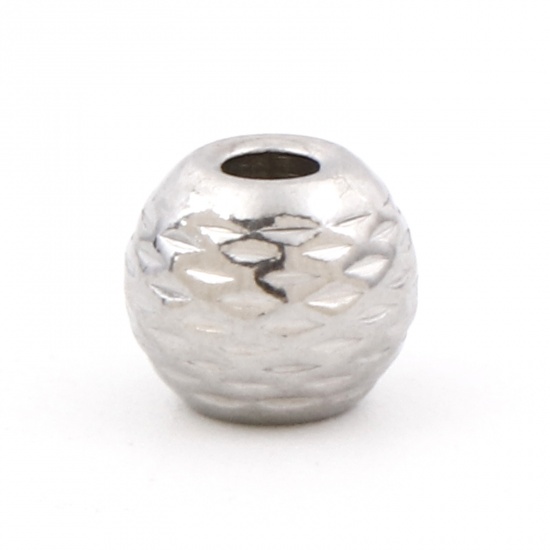 Picture of Eco-friendly 304 Stainless Steel Beads For DIY Jewelry Making Drum Silver Tone Rhombus 6mm x 5mm, Hole: Approx 1.7mm, 5 PCs
