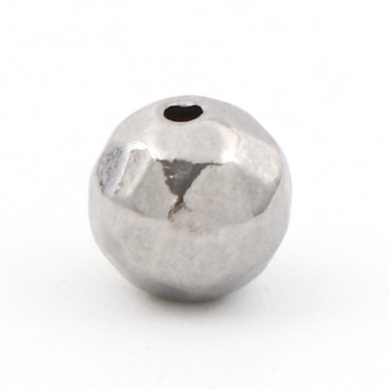 Picture of Eco-friendly 304 Stainless Steel Beads For DIY Jewelry Making Ball Silver Tone Faceted 6mm, Hole: Approx 0.8mm, 5 PCs