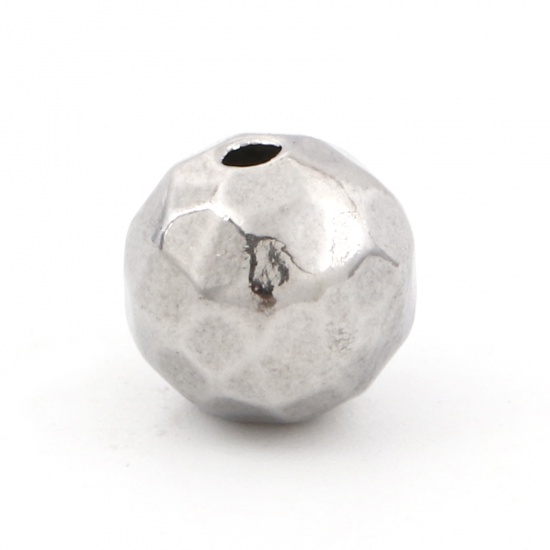 Picture of Eco-friendly 304 Stainless Steel Beads For DIY Jewelry Making Ball Silver Tone Faceted 8mm, Hole: Approx 1.4mm, 5 PCs
