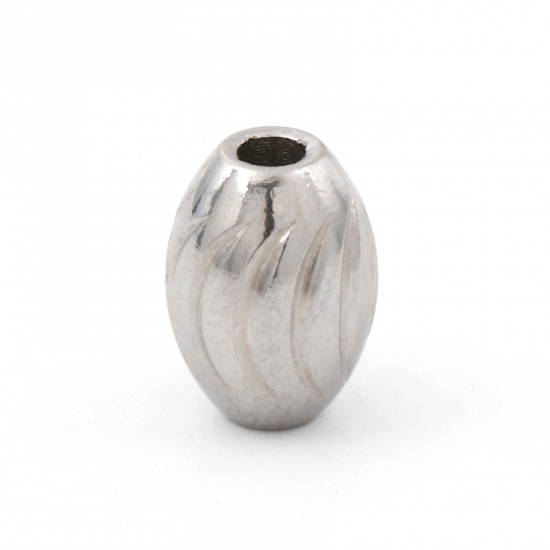 Picture of Eco-friendly 304 Stainless Steel Beads For DIY Jewelry Making Barrel Silver Tone Texture 8mm x 6mm, Hole: Approx 1.8mm, 5 PCs