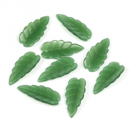 Picture of Lampwork Glass Charms Green Leaf Leaf 23mm x 10mm, 20 PCs