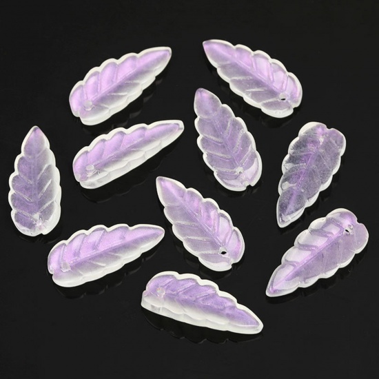 Picture of Lampwork Glass Charms White Leaf Leaf 23mm x 10mm, 20 PCs