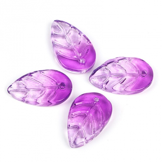 Picture of Lampwork Glass Charms White & Purple Leaf Leaf Gradient Color 18mm x 11mm, 20 PCs